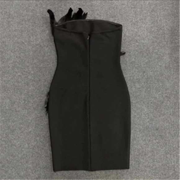 Boutique Black Feather Strapless Dress | Luxury Evening Cocktail Dress | M–L - Picture 6 of 11